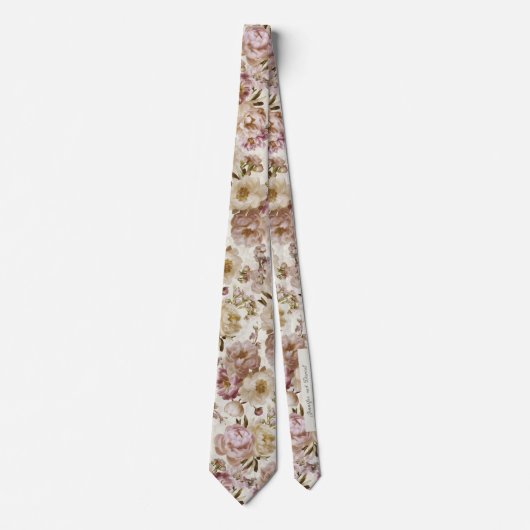 Cravate Peony Mariage rose et ivoire Nom de la conservatio (Devant)