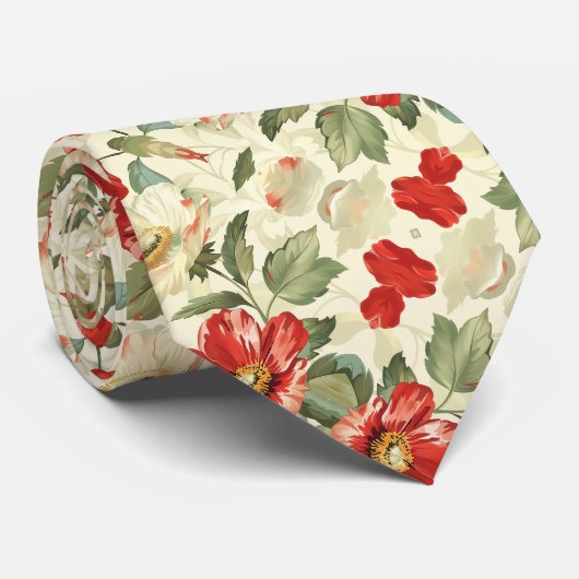 Cravate Pépites rouges sur la crème (Roulé)