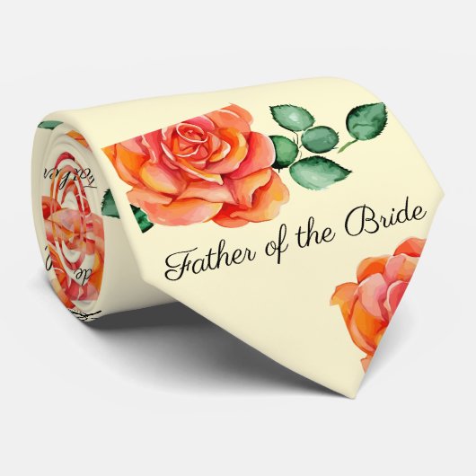 Cravate Père de la Mariée Roses Péches (Roulé)