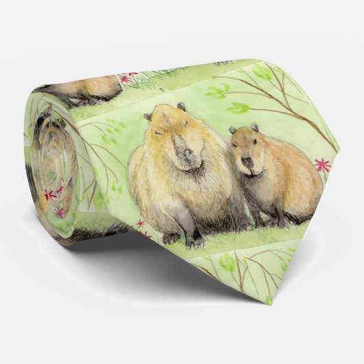 Cravate Père et bébé capybara (Roulé)