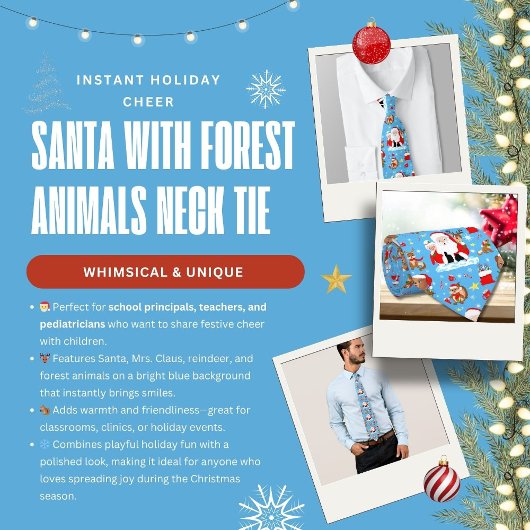 Cravate Père Noël avec animaux de la forêt