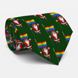 Cravate Père Noël avec drapeau arc-en-ciel