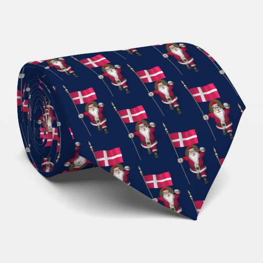 Cravate Père Noël Avec Drapeau Danemark Dannebrog (Roulé)
