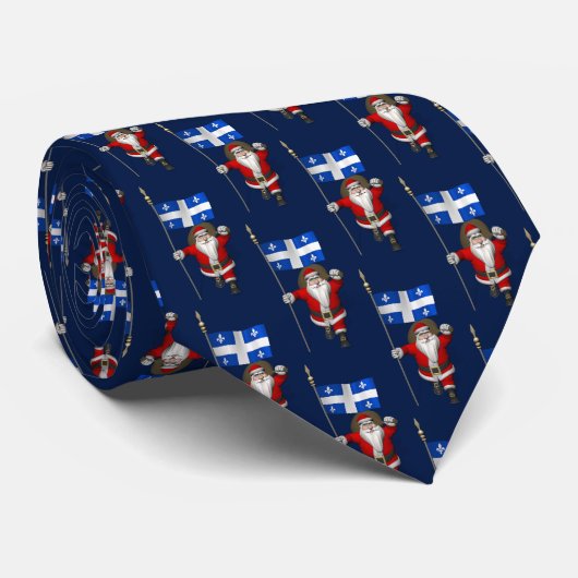 Cravate Père Noël Avec Drapeau Du Québec (Roulé)