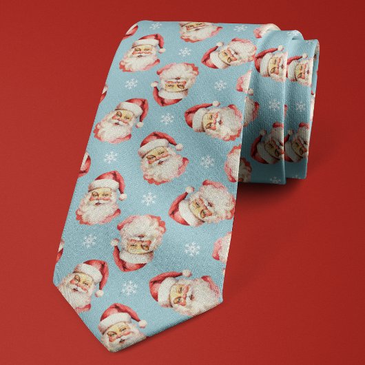 Cravate Père Noël Bleu Clair Flocon de Neige de Noël