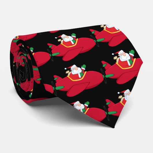 Cravate Père Noël-Claus-Volant-A-Avion-Et-Volant (Roulé)