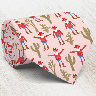Cravate Père Noël Cowboy Amusant Noël Occidental Rose