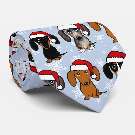Cravate Père Noël Dachshunds mignon Chiens Wiener Noël (Roulé)