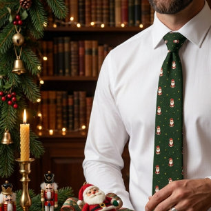 Cravate Père Noël éparpillé sur Vacances de vert profond
