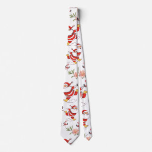 Cravate Père Noël Flamant Tropical Motif de Noël vert
