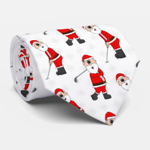 Cravate Père Noël jouant au golf, Noël drôle de golfeur
