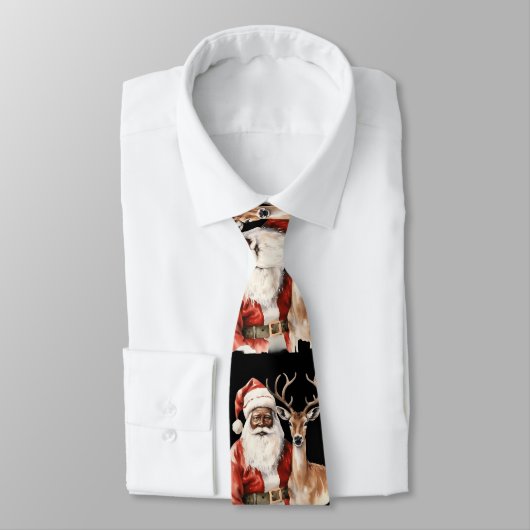 Cravate Père Noël noir et cerf (Attaché)