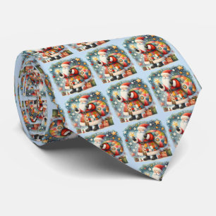 Cravate Père Noël patchwork matelassé avec étoiles de Noël