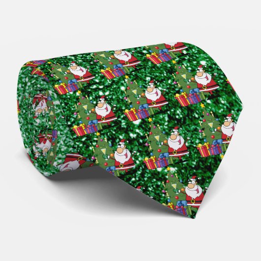 Cravate Père Noël & présente la Parties scintillant Green  (Roulé)