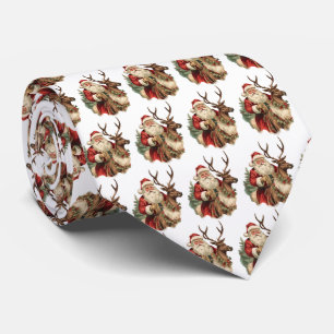 Cravate Père Noël rétro à cheval un Motif renne