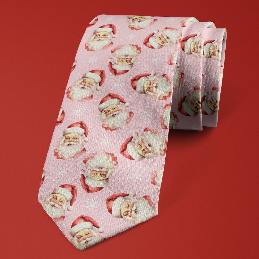 Cravate Père Noël rose flocon de Noël fête