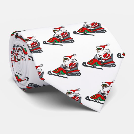 Cravate père Noël sur le snowmobile (Roulé)