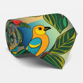 Cravate Perroquets Vibrants Perchés Parmi Les Feuilles (Roulé)