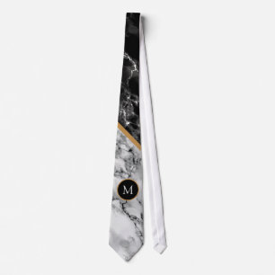 Cravate Personalized Letter Black White Marble Neck Tie