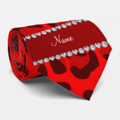 Cravate Personalized name neon red leopard pattern (Roulé)