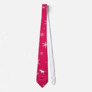 Cravate Personalized name unicorn pink snowflakes