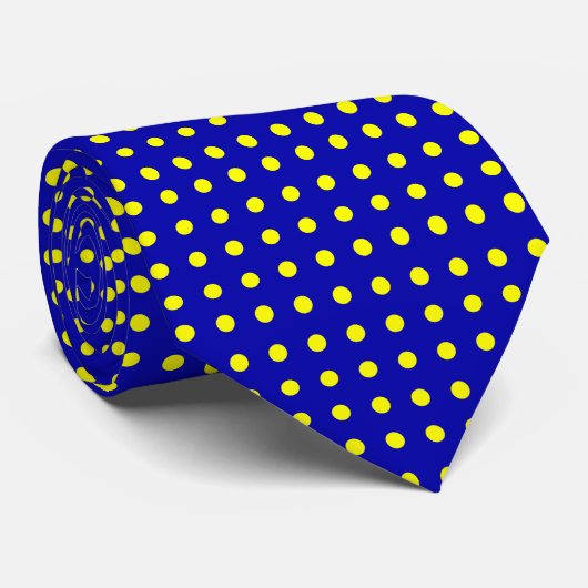 Cravate personnalisable à points Polka bleu et jau (Roulé)