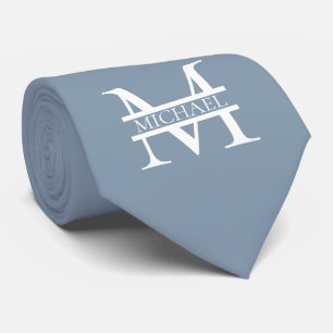 Cravate Personnalisé Elegant Dusty Blue Monogramme et nom