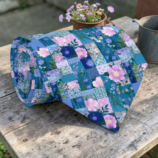 Cravate personnalisée à motif patchwork Blues colo