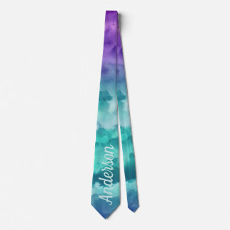 Cravate Personnaliser dégradé aquarelle violet sarcelle