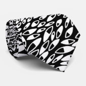 Cravate Pétales Abstraits - Blanc sur Noir (Roulé)