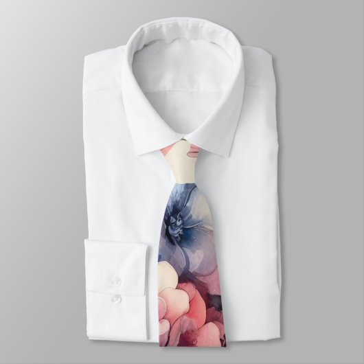 Cravate Pétales abstraits bleus roses (Attaché)