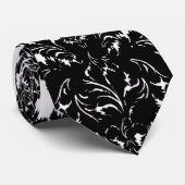 Cravate petit design noir blanc damassé fleuri (Roulé)