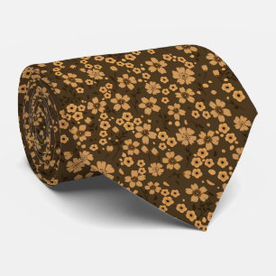Cravate Petit motif floral marron kaki noir mignon