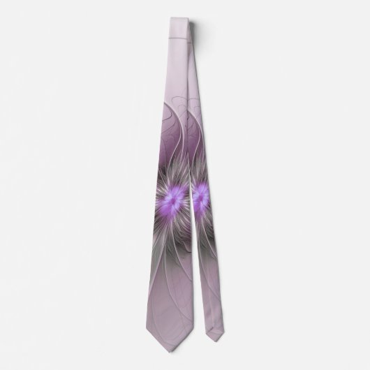 Cravate Petite Beauté Moderne Mauve Grey Fractal Art Flowe (Devant)