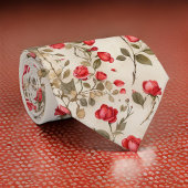 Cravate Petite Rose de thé rouge crème beige clair