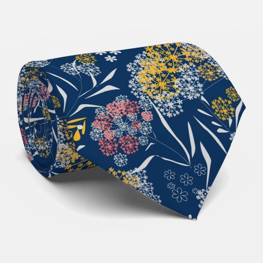 Cravate Petites fleurs mignonnes bleu marine vi (Roulé)
