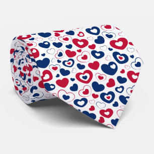 Cravate petits coeurs rouges et bleus