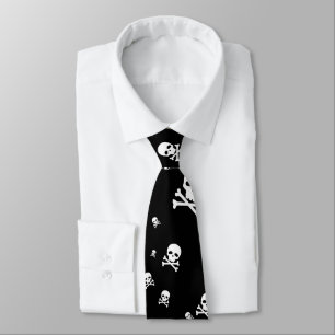 Cravate Petits crânes de pirates blancs sur fond noir