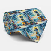 Cravate Phare de Noël Arbre Nautique Bleu Côtier (Roulé)