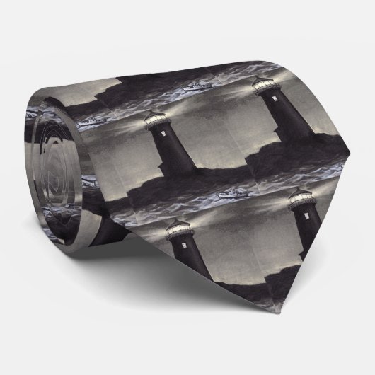 Cravate Phare la nuit brillant une lumière de navigation (Roulé)