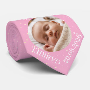 Cravate Photo de bébé rose Nom Année Cadeau pour papa