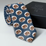 Cravate Photo d'un cercle avec bandes bleues<br><div class="desc">Ajoutez une photo à ce motif photo collage. L'arrière - plan est un bleu avec des rayures et la photo dans un motif de pois. Vous pouvez utiliser ceci comme un cadeau de Fête des pères ou un cadeau pour grand-père avec une photo des petits-enfants. Pour obtenir de meilleurs résultats,...</div>