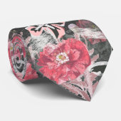 Cravate Photos rouges.Empreintes florales colorées. (Roulé)