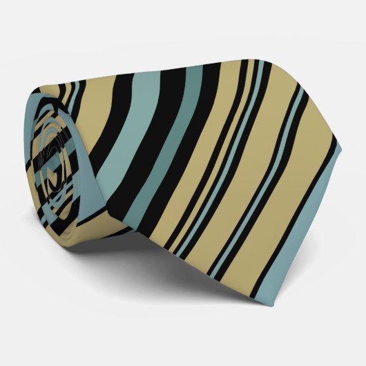 Cravate Pi vert olive rayé clair, noir et gris (Roulé)