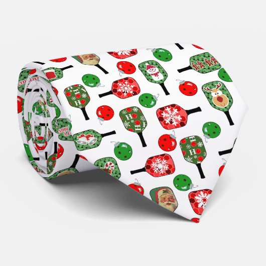 Cravate Pickleball de Noël Paddles Rouge et Vert Balls Amu (Roulé)