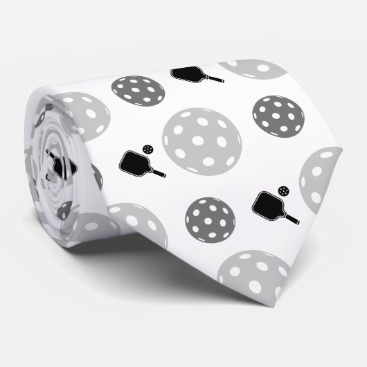 Cravate Pickleball Paddle Grey White Ball Racket Motif (Roulé)
