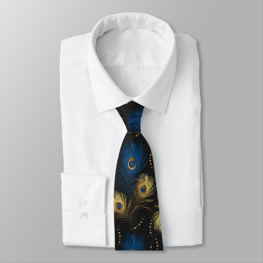 Cravate Pièce Peacock Or Black Blue Mens Necktie (Attaché)
