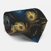 Cravate Pièce Peacock Or Black Blue Mens Necktie (Roulé)