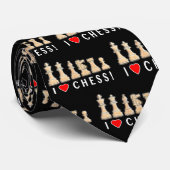 Cravate Pièces d'échecs : J'aime des échecs ! (Roulé)