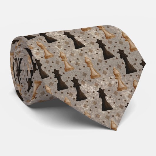 Cravate Pièces d'échecs Jeu d'échecs Noir Blanc et Or (Roulé)